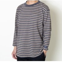 TURN ME ON（ターンミーオン)　ボーダー9分袖ポケットTEE(CHARCOAL)  (MENS)M/Lサイズ