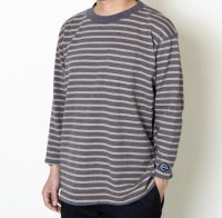 TURN ME ON（ターンミーオン)　ボーダー9分袖ポケットTEE(CHARCOAL)  (MENS)M/Lサイズ