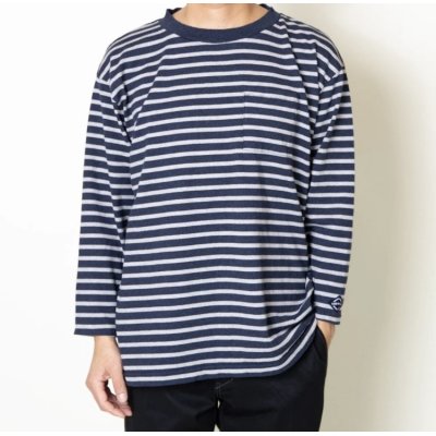 画像1: TURN ME ON（ターンミーオン)　ボーダー9分袖ポケットTEE (NAVY)  (MENS)M/Lサイズ