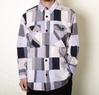 TURN ME ON（ターンミーオン) 撚杢ランダムチェックシャツ(GRAY) (MENS)M/Lサイズ