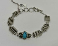 ■インディアンジュエリー■NAVAJO族（ナバホ族）HENRY MARIANO(ヘンリーマリアーノ) 作■T-BAR BRACELET ブレスレット・スタンプワーク（NAVAJO-B-009) ■タイロンターコイズ■ナバホネイション現地買付