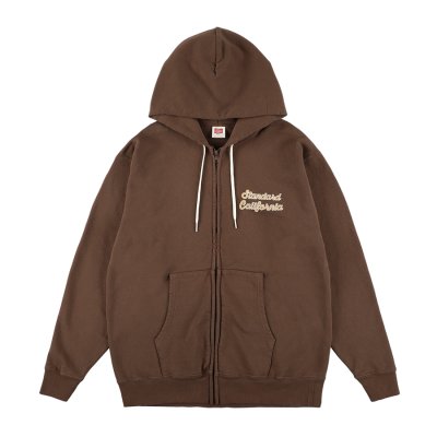 画像1:  スタンダードカリフォル二ア（STANDARD CALIFORNIA) SD US Cotton Script Logo Zip Hood Sweat■Brown■（メンズ）M/L/XLサイズ 