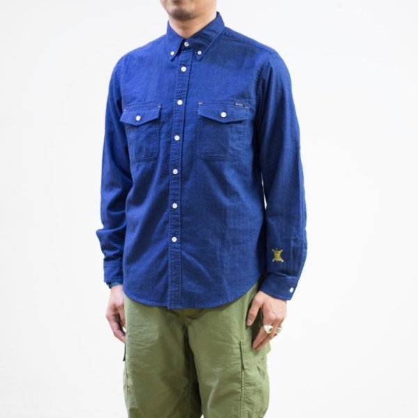 画像2: SALE 30%OFF (TURN ME ON / ターンミーオン)  インディゴ染 ヘリンボンL/Sシャツ(INDIGO) (MENS)M/Lサイズ (2)