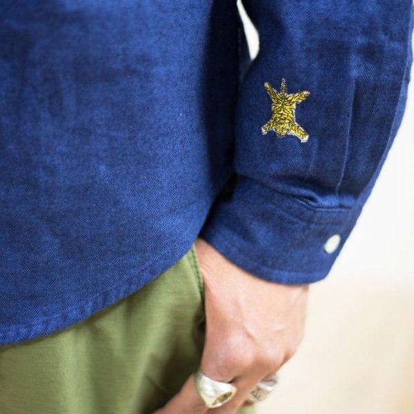 画像3: SALE 30%OFF (TURN ME ON / ターンミーオン)  インディゴ染 ヘリンボンL/Sシャツ(INDIGO) (MENS)M/Lサイズ (3)