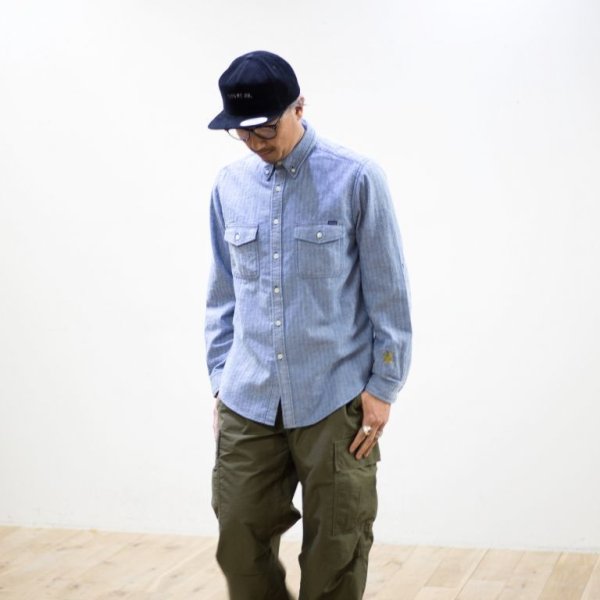 画像2: SALE 30%OFF (TURN ME ON / ターンミーオン)  インディゴ染 ヘリンボンL/Sシャツ(BLUE) (MENS)M/Lサイズ (2)