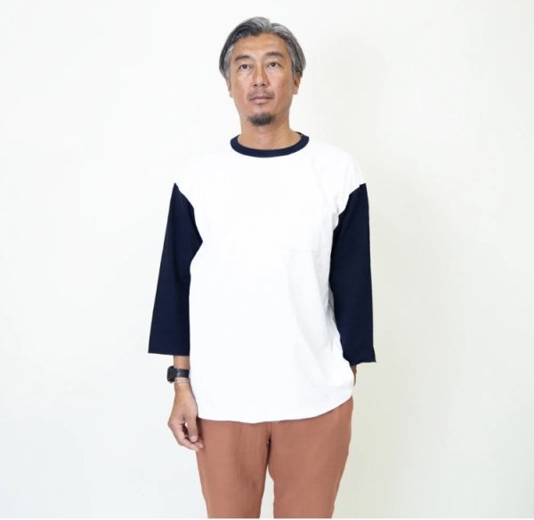 画像4: TURN ME ON（ターンミーオン)　配色切替9分袖TEE(WHITE/NAVY)  (MENS)M/Lサイズ (4)