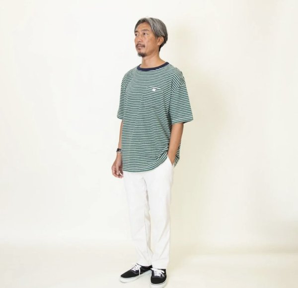 画像3: TURN ME ON（ターンミーオン) マルチボーダーPKT TEE(NAVY/GREEN)　(MENS)M/Lサイズ (3)