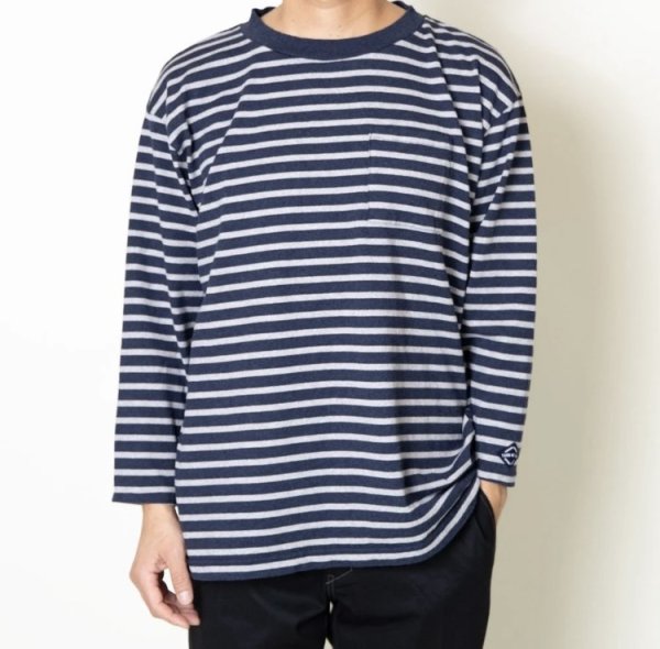 画像1: TURN ME ON（ターンミーオン)　ボーダー9分袖ポケットTEE (NAVY)  (MENS)M/Lサイズ (1)