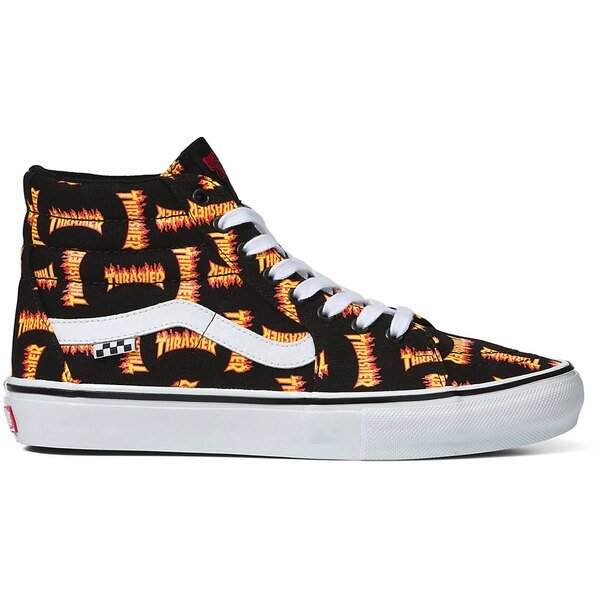 画像1: バンズ（VANS)  Sk8-Hi スケートハイ　Thrasher Allover Flame Logo Black  US 9.5（27.5cm)  USA企画 (1)