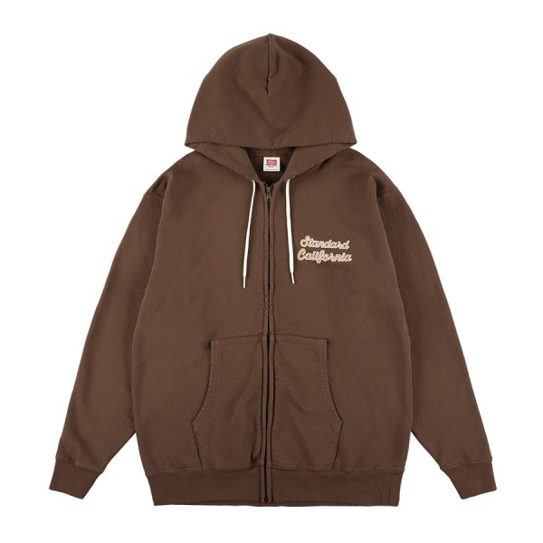 画像1:  スタンダードカリフォル二ア（STANDARD CALIFORNIA) SD US Cotton Script Logo Zip Hood Sweat■Brown■（メンズ）M/L/XLサイズ  (1)