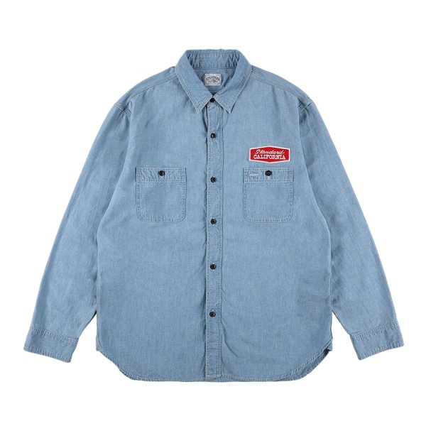 画像1:  (STANDARD CALIFORNIA/スタンダードカリフォルニア) SD Stadium Logo Patch Chambray Shirt　Indigo（メンズ）M/Lサイズ (1)